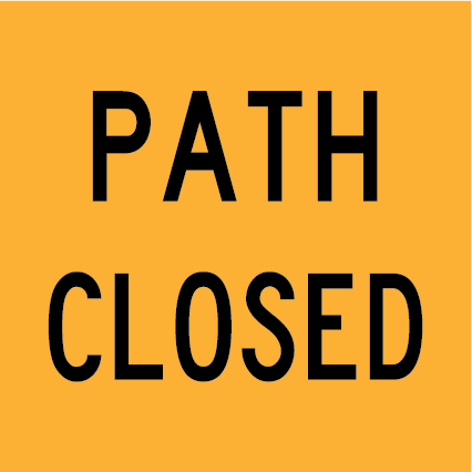 Path Closed MMS-PED-8 warning sign, 600×600 mm traffic yellow CL400 reflective panel for WA multi-message system, used for pedestrian route closures