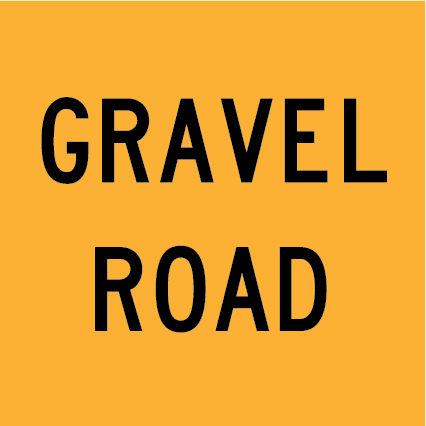 Gravel Road MMS-RC-14 warning sign, 600×600 mm traffic yellow CL400 reflective panel for WA multi-message system, alerts motorists to unsealed or loose gravel road conditions ahead