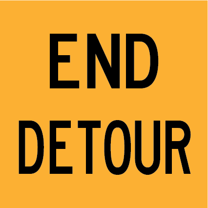 End Detour MMS-TER-3 road sign, 600×600 mm traffic yellow CL400 reflective panel for WA multi-message system, indicates completion of detour route