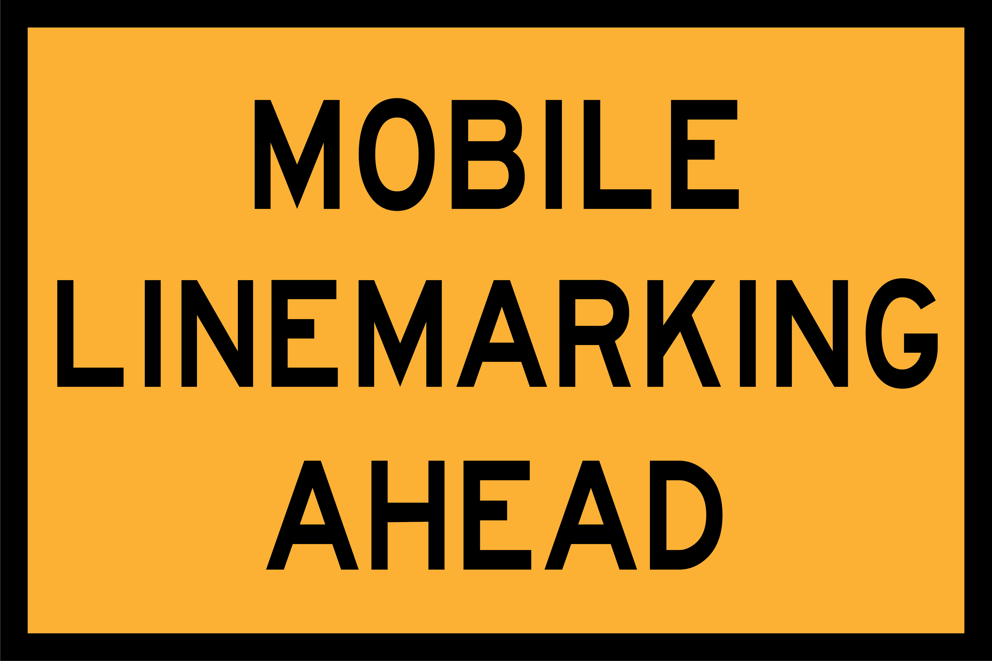 Warning sign with 'MOBILE LINEMARKING AHEAD' text on a yellow background