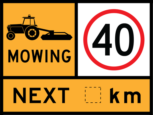 Mowing Multi Message Sign (TC1398) with 40 km/h and Next Blank km