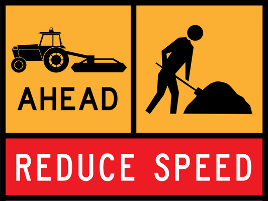 Mowing Ahead Multi Message Sign (CMA) with Workman Ahead and Reduce Speed