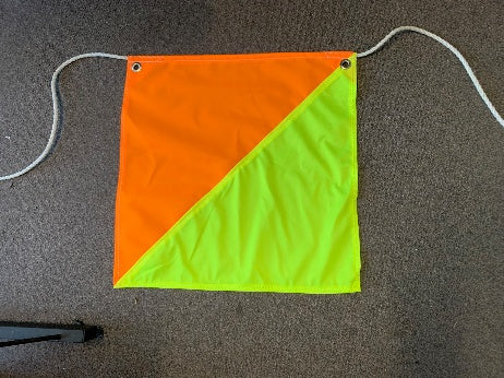 OWF4545RE 450 x 450mm fluorescent lemon and orange Overwidth Flag with rope and eyelets