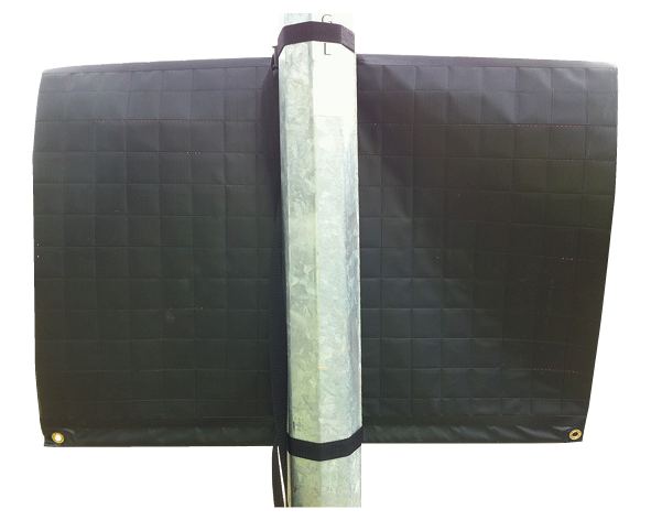 Pole Mounted Roll Up Sign back to displace how sign is mounted for durability and portability.