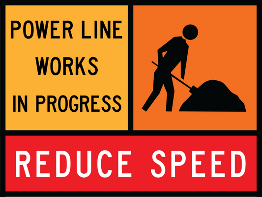 Power Line Works In Progress Multi Message Sign (TC9916) with Workman Ahead and Reduce Speed