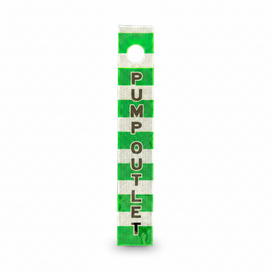 Pump Outlet – Printed Reflective Dropper Pipeline Marker / Ceiling Suspended Safety Tag - 50mm x 500mm