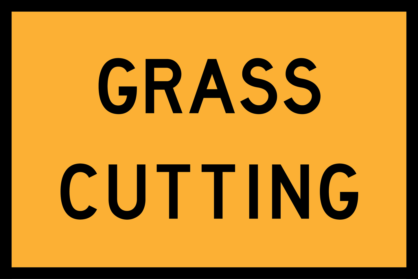 Yellow sign with 'GRASS CUTTING' text on a black border Global Safety Industries