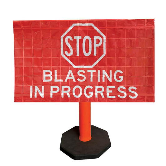 Reflective Bollard Blasting Banner / Roll Up Blast Zone Safety Sign