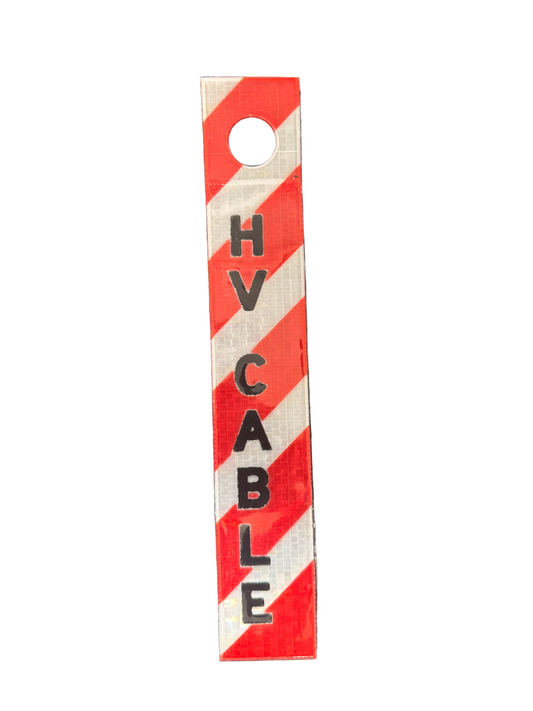 Tag. Designed for unmistakable identification of pipelines, hazardous materials, and critical service lines. HV CABLE Red and White Dropper Tag. 