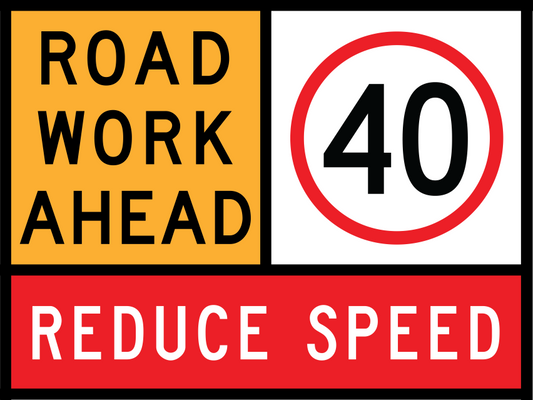 Road Work Ahead Multi Message Sign (TC1169) with 40 km/h and Reduce Speed