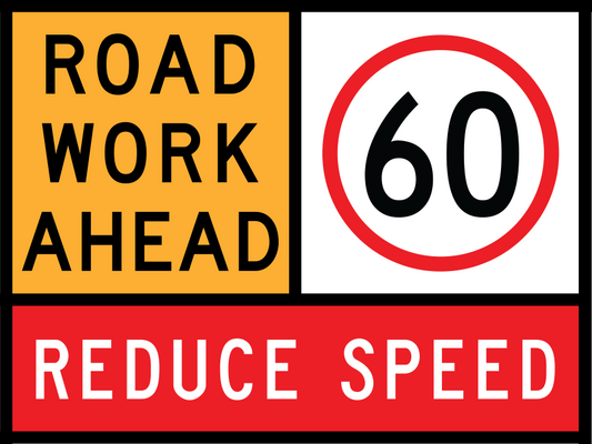 Road Work Ahead Multi Message Sign (TC1169) with 60 km/h and Reduce Speed