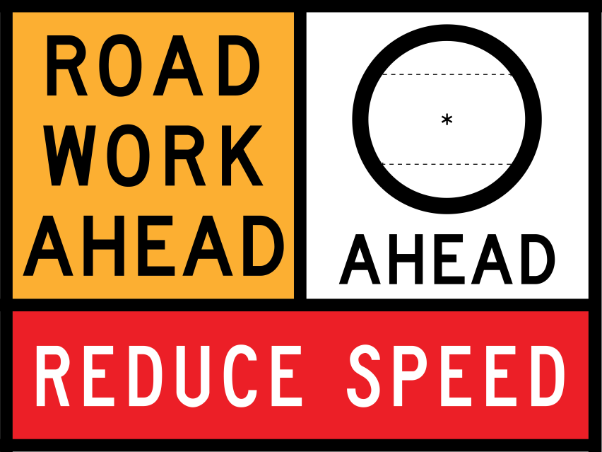 Road Work Ahead Multi Message Sign (TC1169) with Blank Speed Limit and Reduce Speed