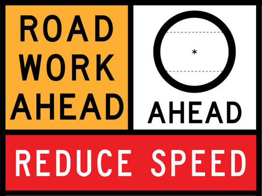 Road Work Ahead Multi Message Sign (TC1169) with Blank Speed Limit and Reduce Speed