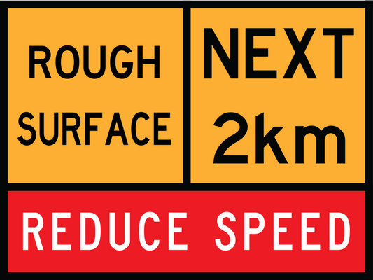 Rough Surface Multi Message Sign (TC1467) with Next 2 km and Reduce Speed