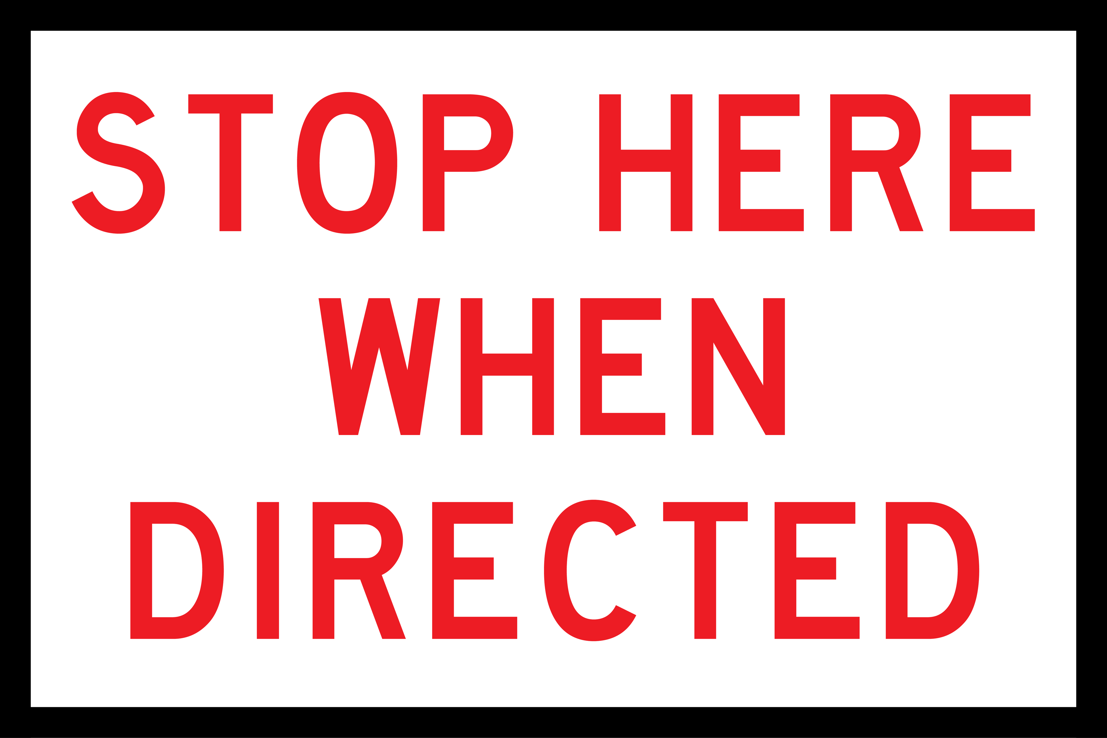 Red text 'STOP HERE WHEN DIRECTED' on a white background