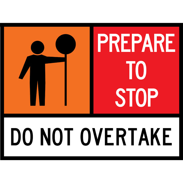 TC 1257, TC 1173 AND TC 1174 Traffic Controller – Prepare To Stop – Do Not Overtake Multi Message – 1200x900mm – Roll-Up Traffic Control Sign  Description