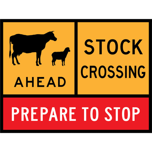 TC 1691 Droving Ahead – Stock Crossing – Prepare to Stop Multi Message Roll Up Traffic Control Sign