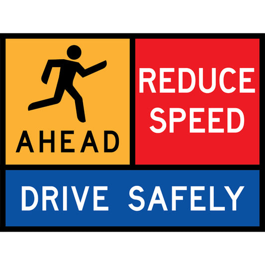 TC 1197 Runners Ahead – Reduce Speed – Drive Safely Multi Message – 1200x900mm – Roll-Up Traffic Control Sign