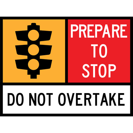 TC 1216, TC 1173 AND TC 1174 Traffic Lights – Prepare to Stop – Do Not Overtake Multi Message – 1200x900mm – Roll-Up Traffic Control Sign