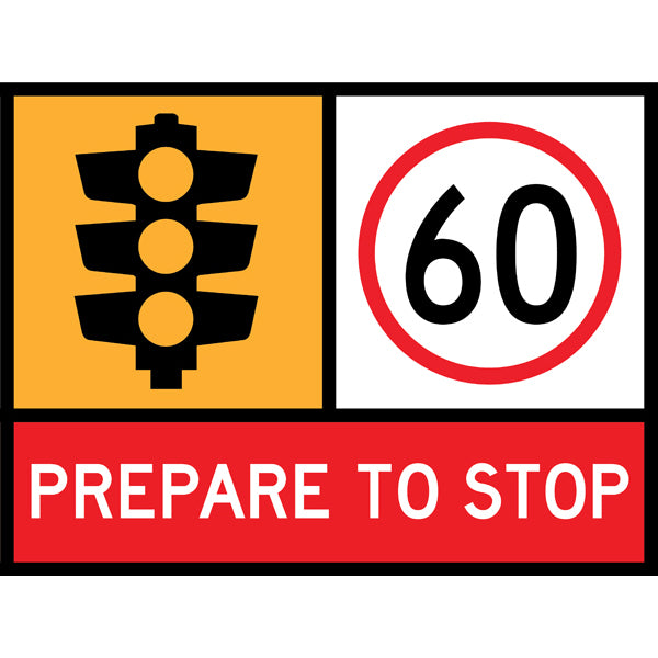 TC 1216, TC 1217-60 AND TC 1362 Traffic Lights – 60 km/h – Prepare to Stop Multi Message – 1200x900mm – Roll-Up Traffic Control Sign
