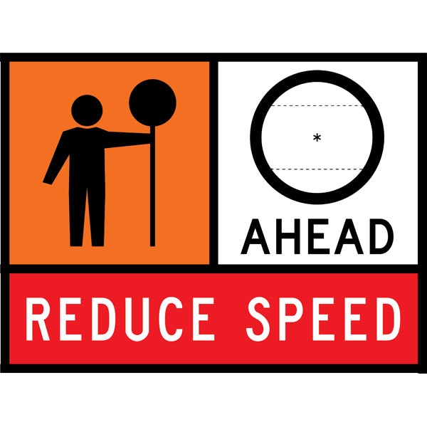 TC 1257, TC 1817 AND TC 1220 Traffic Controller – Blank Speed Limit Ahead – Reduce Speed Multi Message – 1200x900mm – Roll-Up Traffic Control Sign
