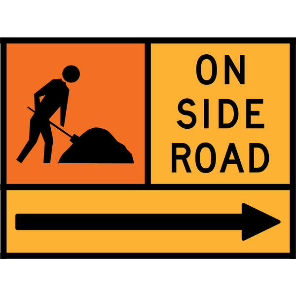 TC 1332, TC 1820 AND TC 1822 Workman Ahead – On Side Road – Right Arrow Multi Message – 1200x900mm – Roll-Up Traffic Control Sign