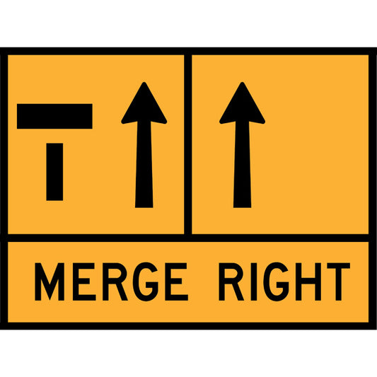 TC 1359-1, TC 1359-5 AND TC 1844-2 Left Lane Ends – One Lane Open – Merge Right Multi Message – 1200x900mm – Roll-Up Traffic Control Sign