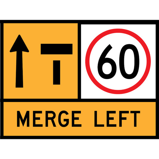 TC 1359-2, TC 1217-60 AND TC 1844-1 Right Lane Ends – 60km/h – Merge Left Multi Message – 1200x900mm – Roll-Up Traffic Control Sign