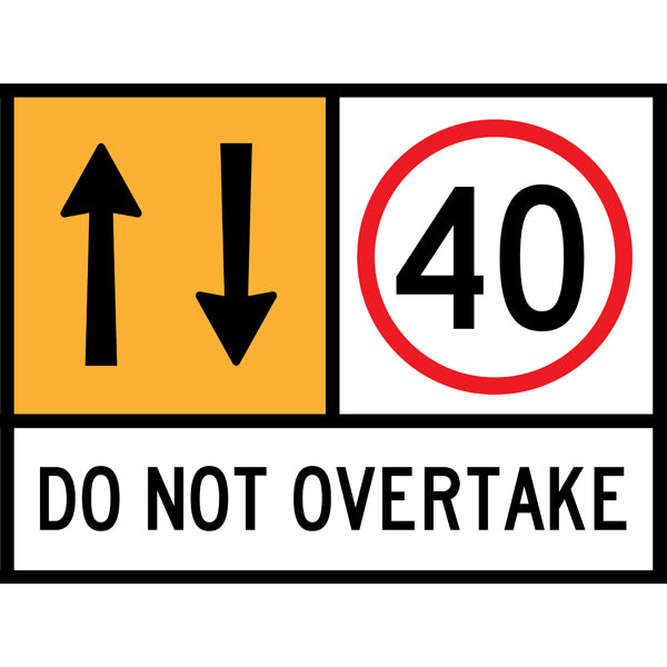 TC 1359-9, TC 1217-40 AND TC 1174 Two Way Traffic – 40km/h – Do Not Overtake Multi Message – 1200x900mm – Roll-Up Traffic Control Sign