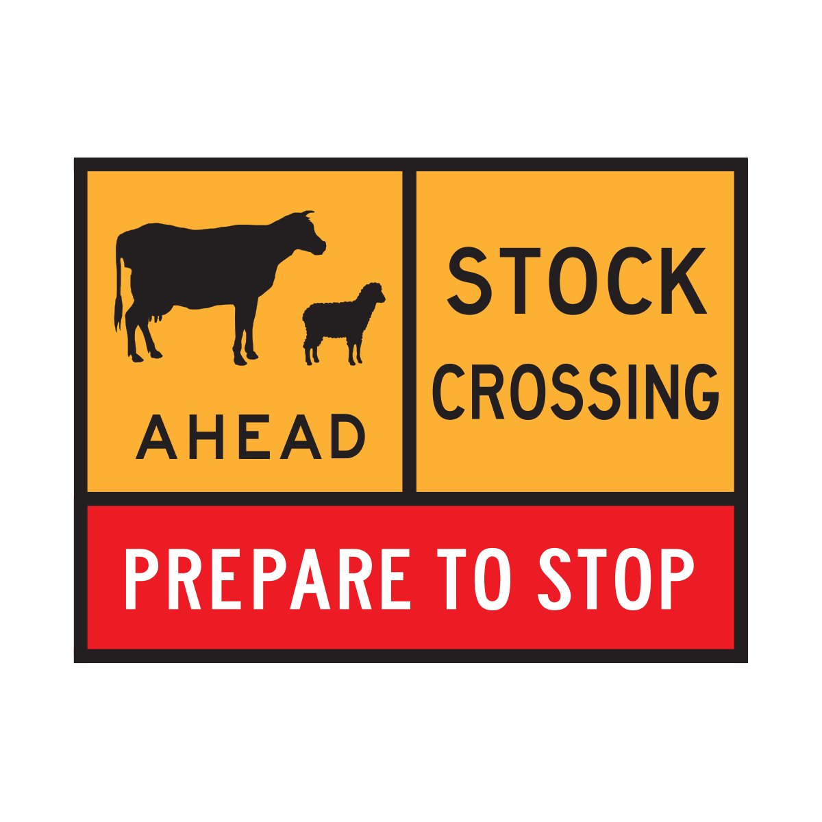 TC1691 Droving Ahead – Stock Crossing – Prepare to Stop Multi Message Roll Up Traffic Control Sign