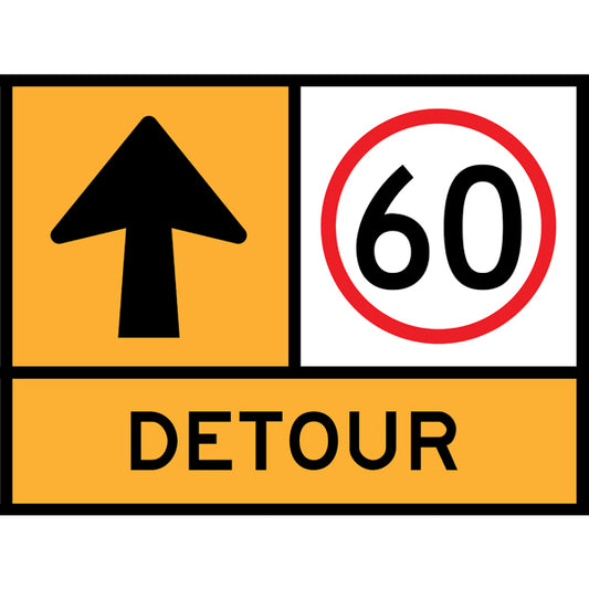 TC 1901, TC 1217-60 AND TC 1902 Ahead Arrow – 60km/h – Detour Multi Message – 1200x900mm – Roll-Up Traffic Control Sign