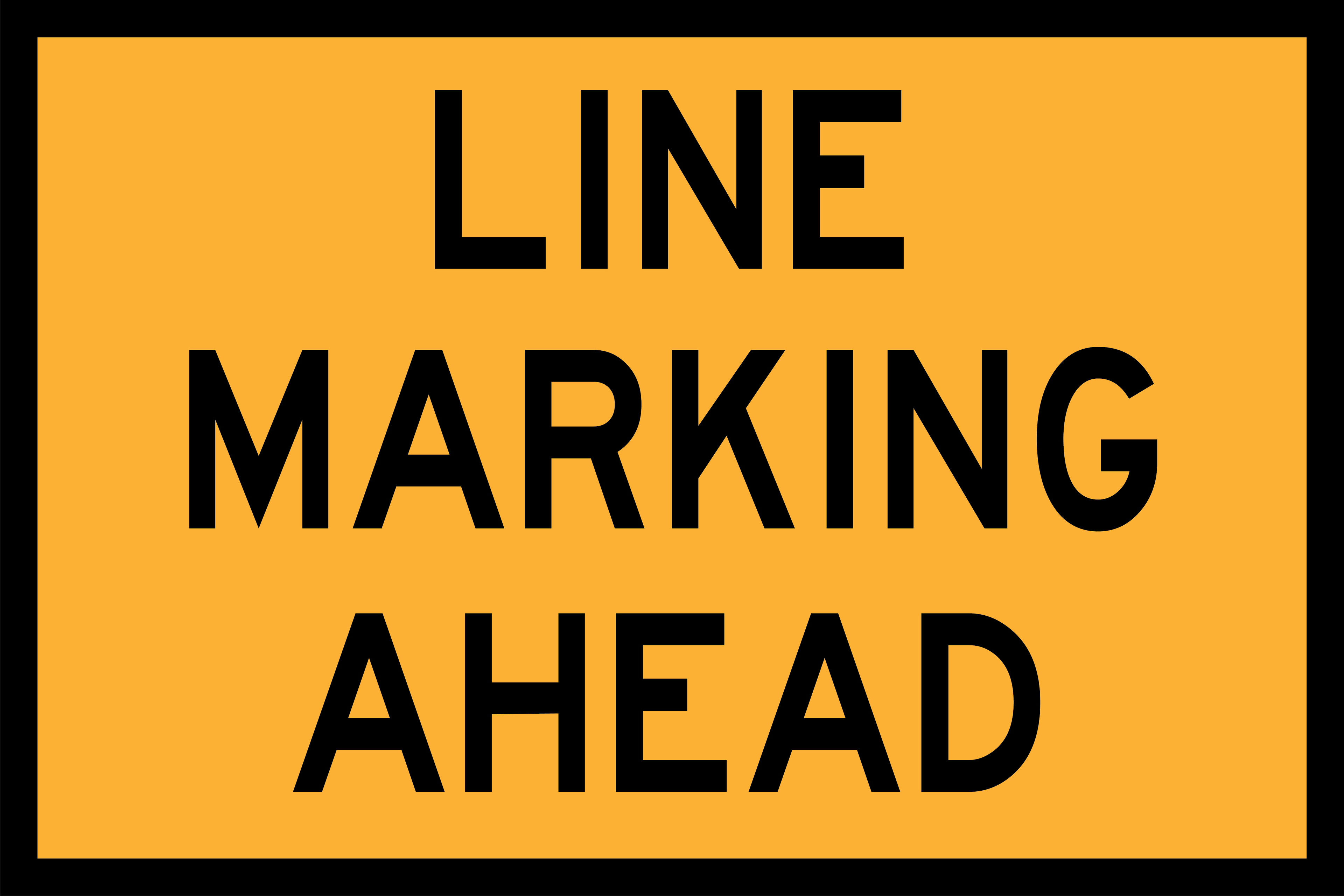 Warning sign with 'Line Marking Ahead' text on a yellow background