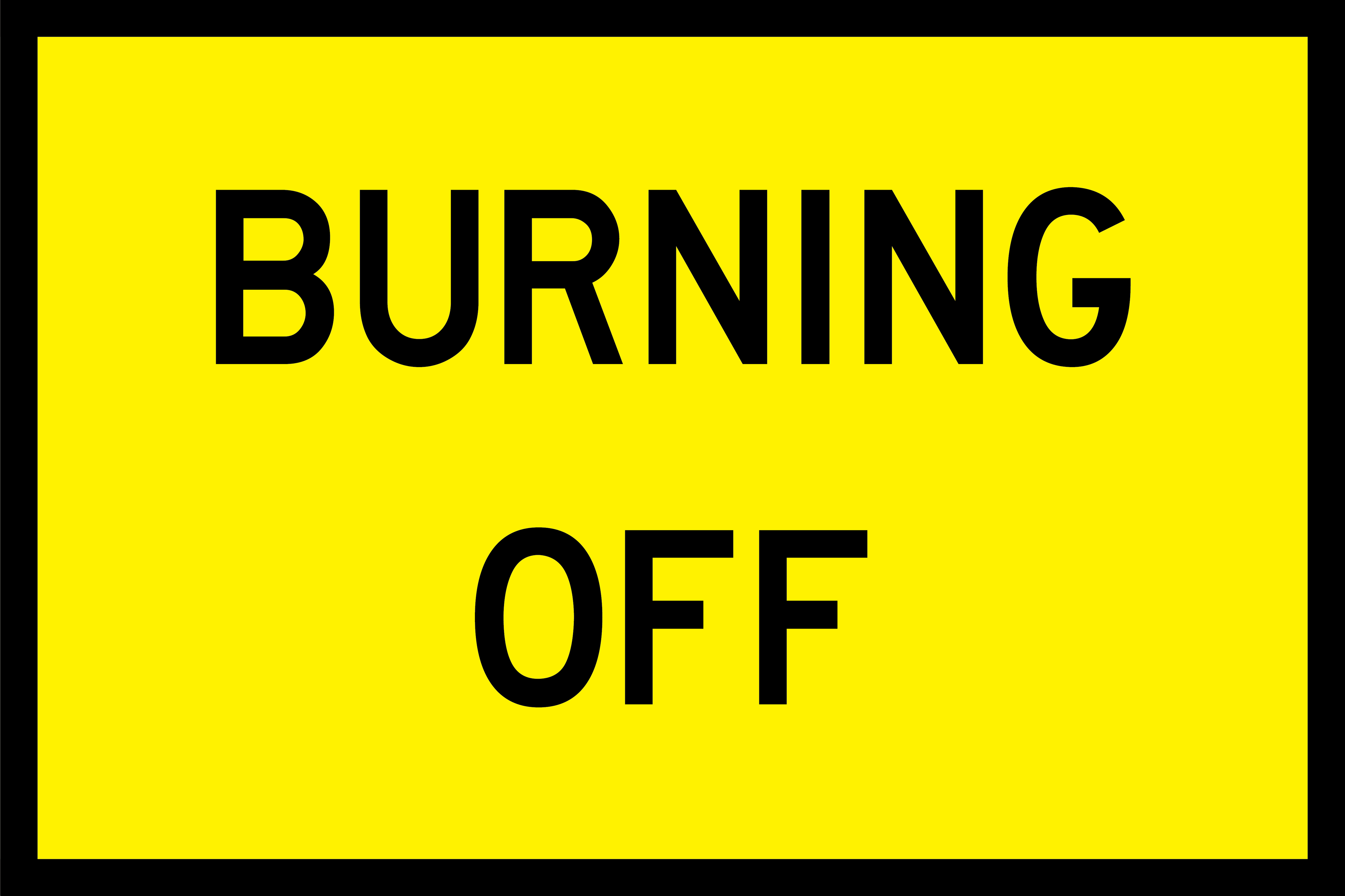 Retro Yellow sign with black text 'BURNING OFF' on a Retro yellow background