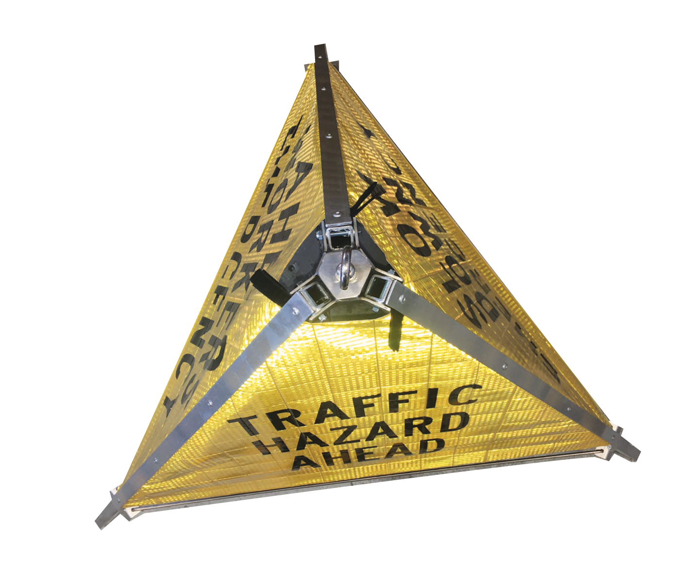 Tri Stand Markers Roll-Up Sign — reflective three-sided roll-up sign with customisable messages and sandbag anchoring
