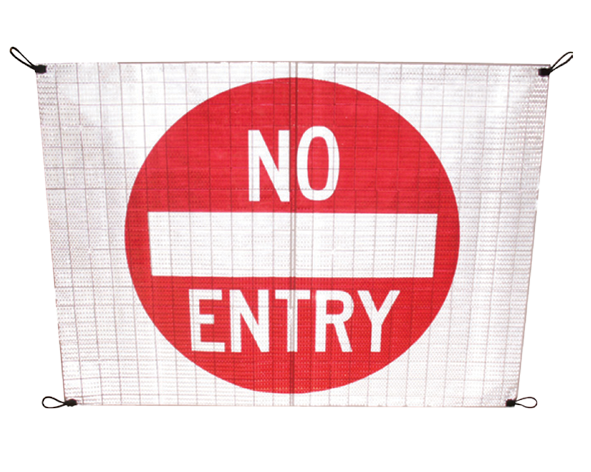 A Reflective Vehicle Roll Up Sign Bungy with No Entry. 