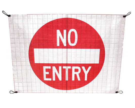A Reflective Vehicle Roll Up Sign Bungy with No Entry. 