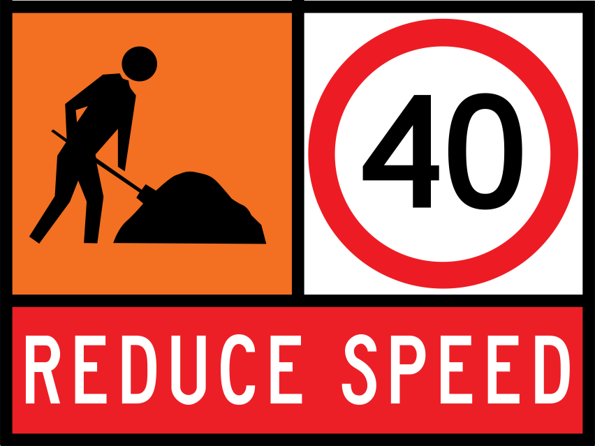 Workman Ahead (TC1332) with 40 km/h (TC1217-40) and Reduce Speed (TC1220) Multi Message Traffic Control Sign - Queensland