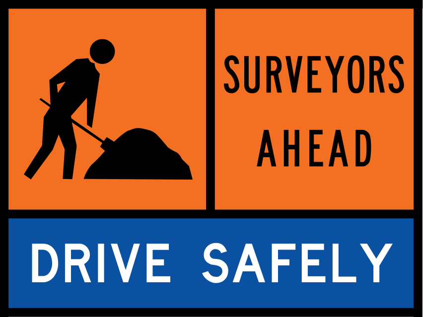 Workman Ahead (TC1332) with Surveyors Ahead (TC1312) and Drive Safely (TC1177) Multi Message Traffic Control Sign - Queensland