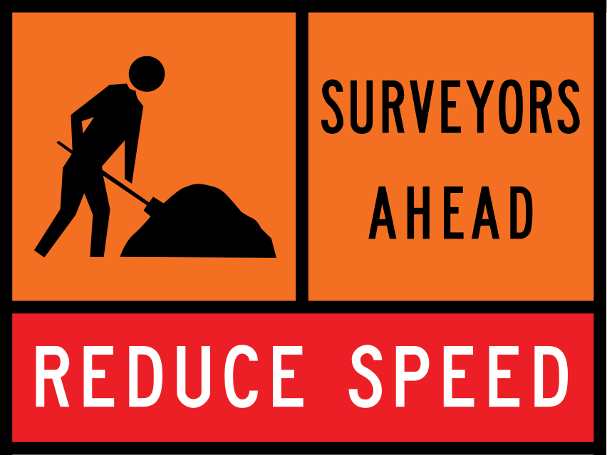 Workman Ahead (TC1332) with Surveyors Ahead (TC1312) and Reduce Speed (TC1220) Multi Message Traffic Control Sign - Queensland