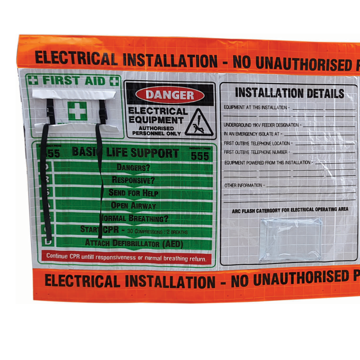 11,000 High Voltage Electrical Underground DCB Reflective Roll Up Banner / Distribution Control Board Safety Sign 3000mm x 800mm
